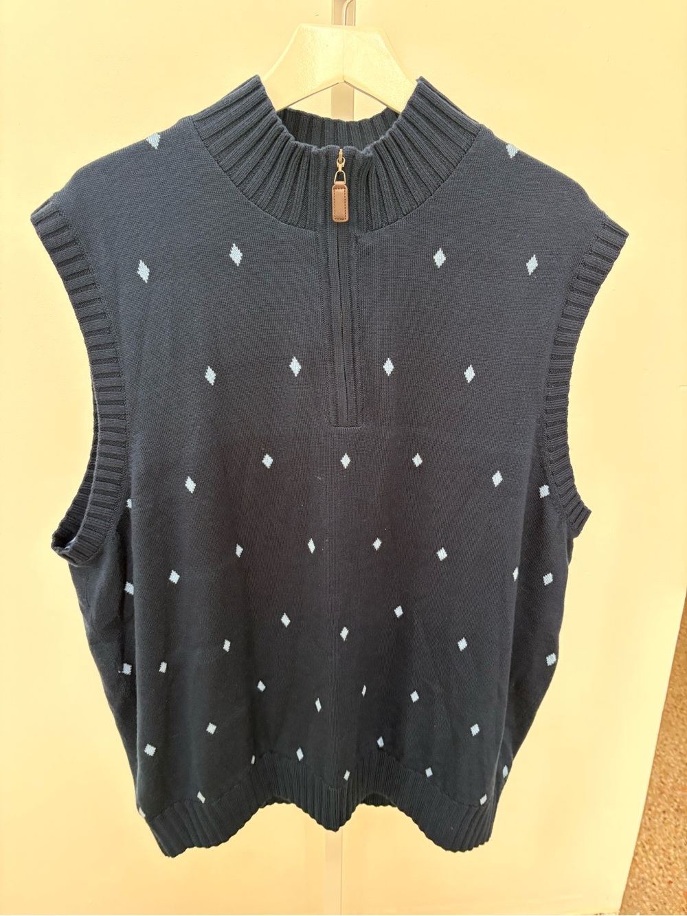 Martin Navy Ribbed Sweater Vest with Light Blue Diamonds